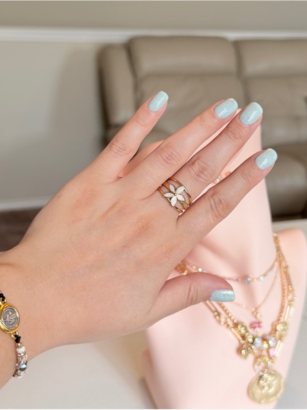 Gold Floral Ring with White Petals